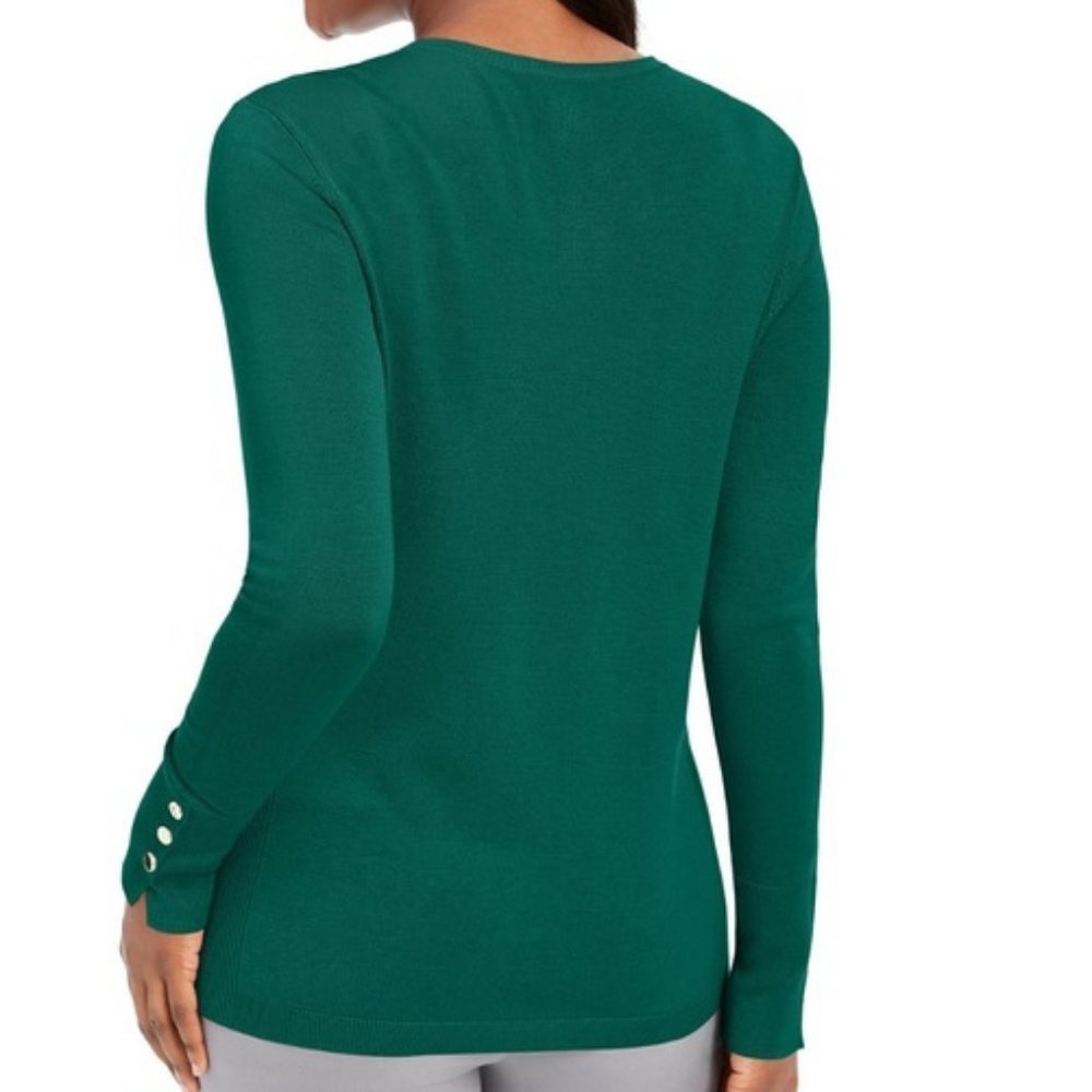 JM Collection Button Cuff Crewneck Sweater - Picture 2 of 4